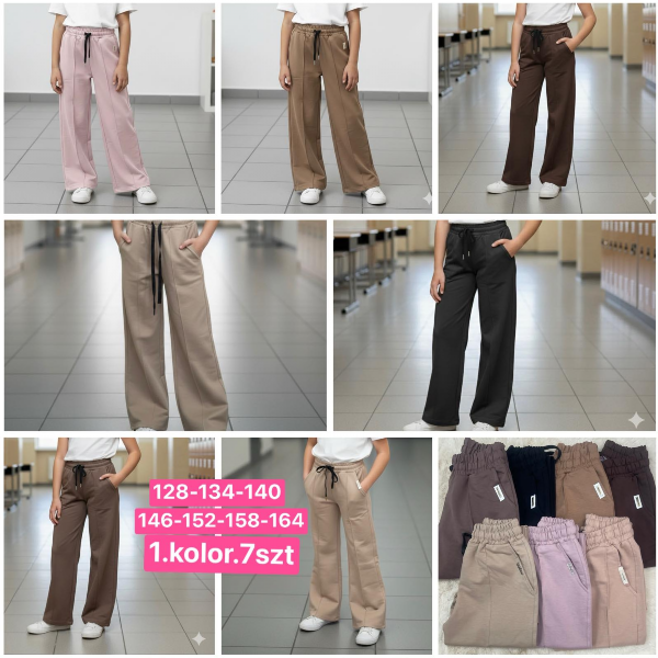 Spodnie dziewczęce Roz 128-164, 1 kolor Paczka 7 szt